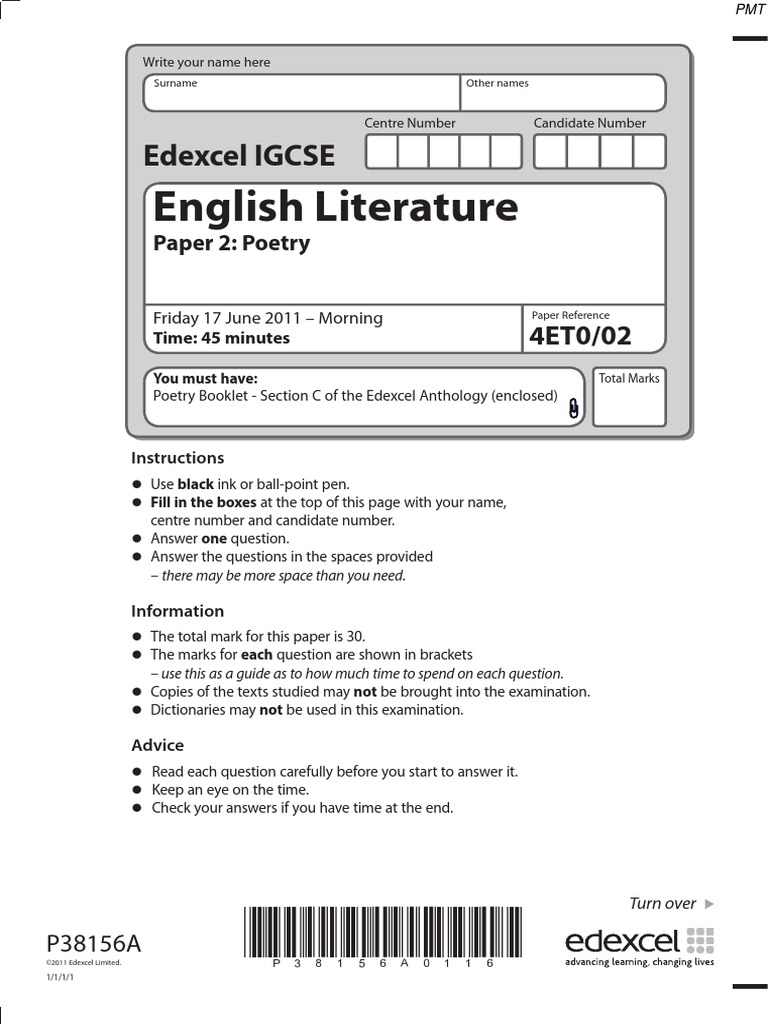 Edexcel IGCSE English Literature Paper 2 | PDF | Poetry