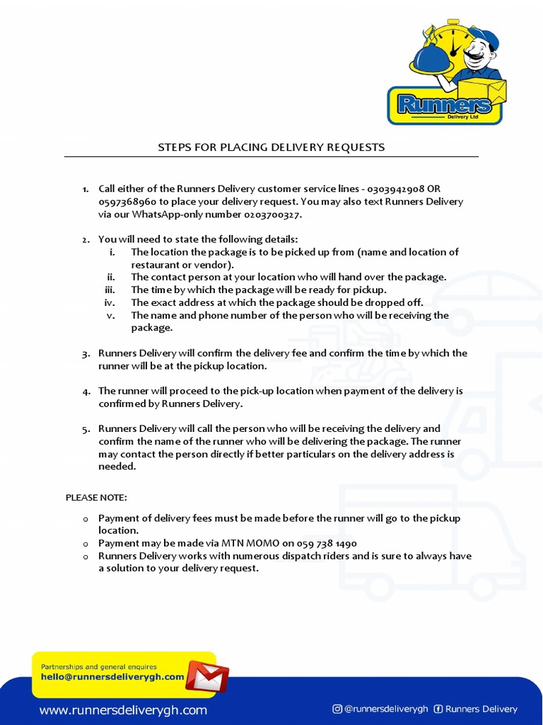 Steps To Take When Placing A Delivery With Runners Delivery. Porkytos