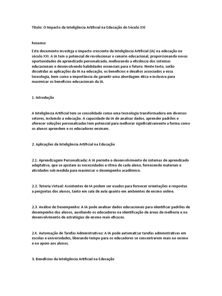 Impactos da IA na Educação do Século XXI | PDF