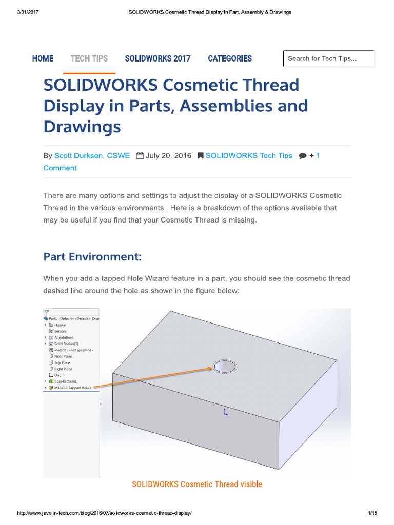 SOLIDWORKS Cosmetic Thread Display in Part, Assembly & Drawings PDF