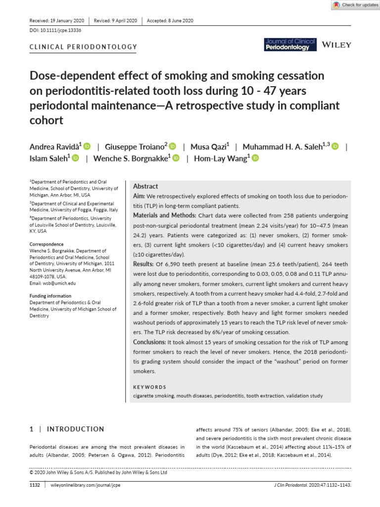 DoseDependent Effect of Smoking and Smoking Cessation On Periodontitis