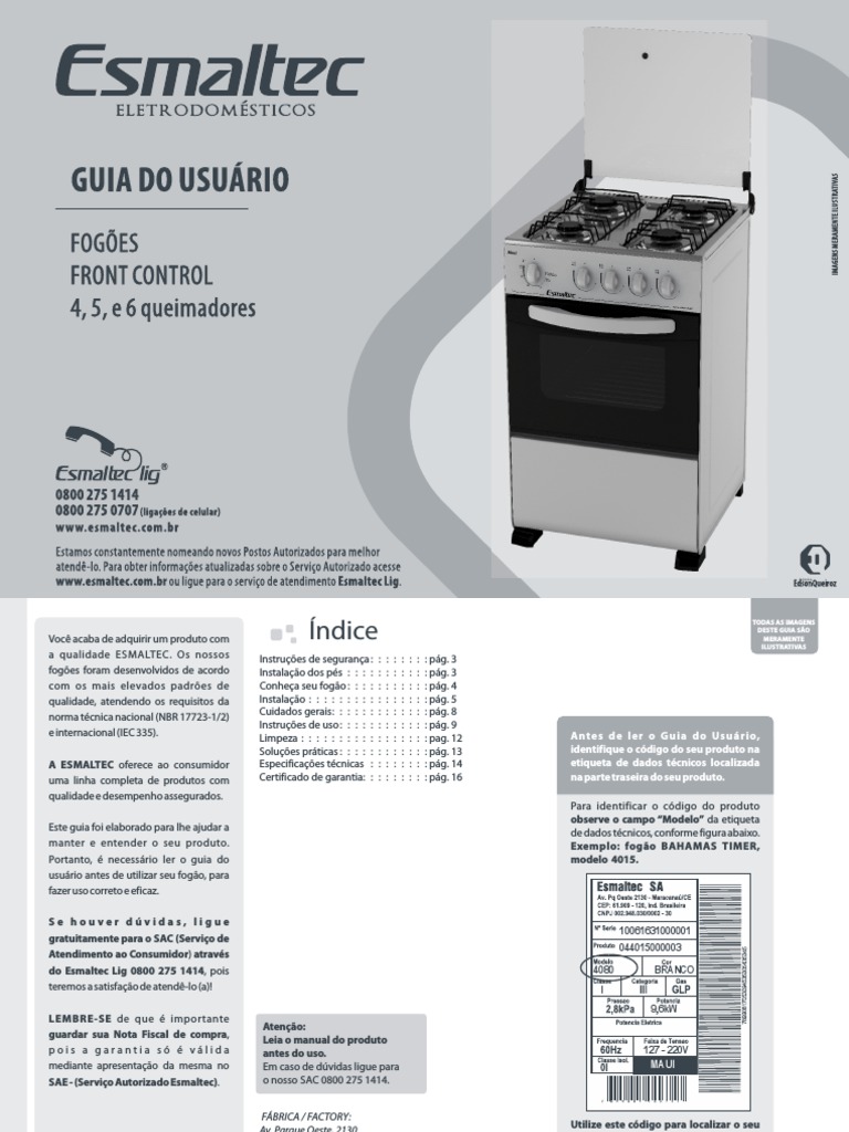 Guia de Uso do Fogão Esmaltec 5 Bocas | PDF | Fogão de cozinha | Forno