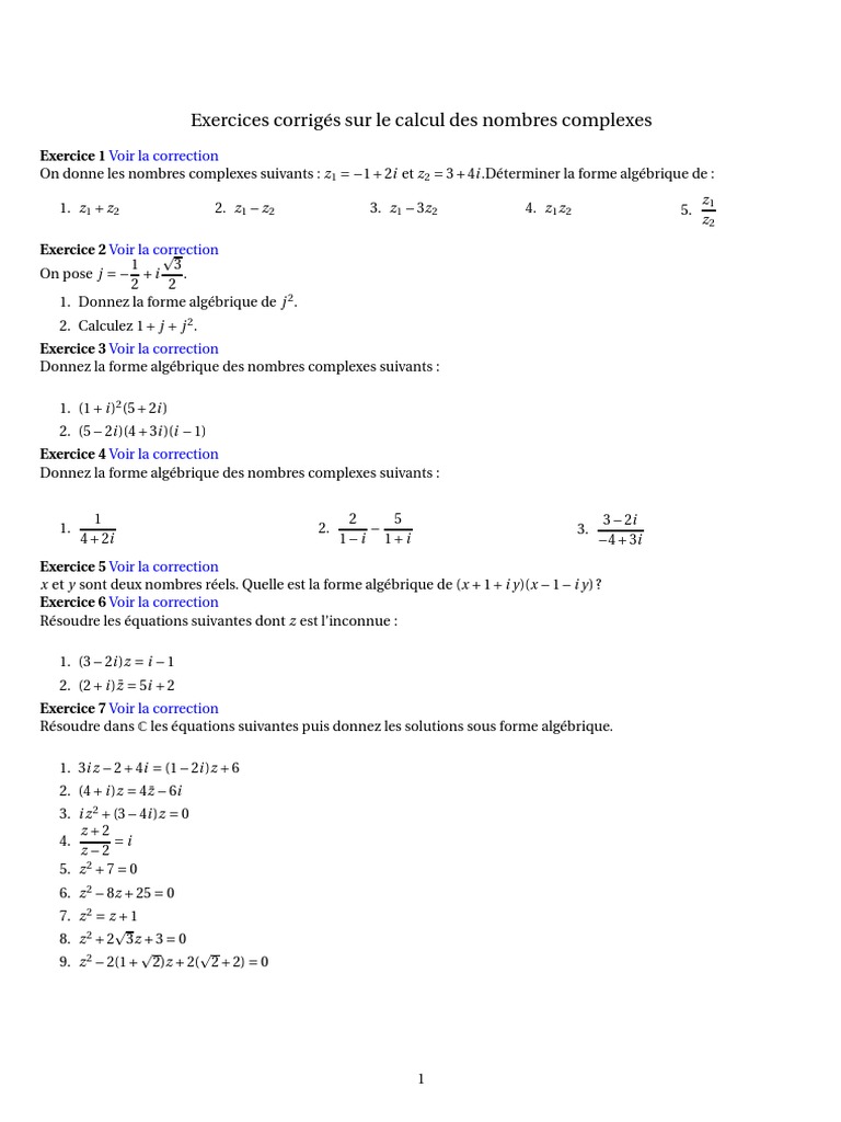 Exercices corrigés sur les nombres complexes | PDF | Entier relatif ...