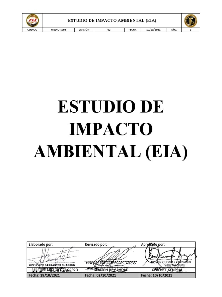 Estudio de Impacto Ambiental EIA 2021 | PDF | Evaluación de impacto ...