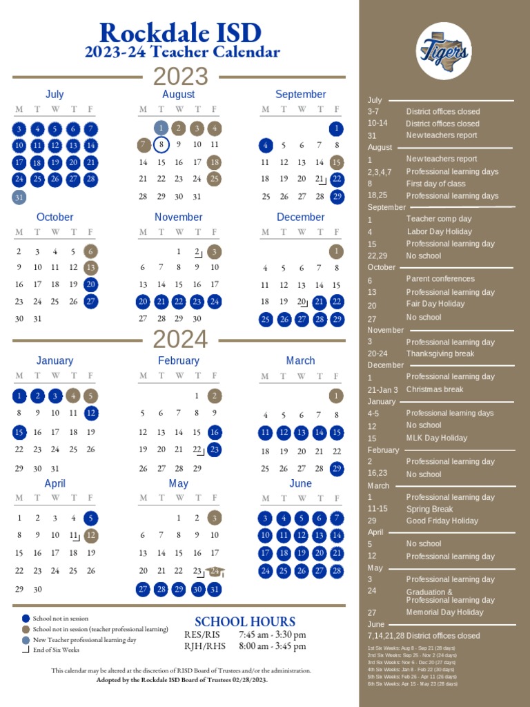 Rockdale ISD Teacher Calendar 2023-2024 School Year | PDF | Traditions |  Public Holiday