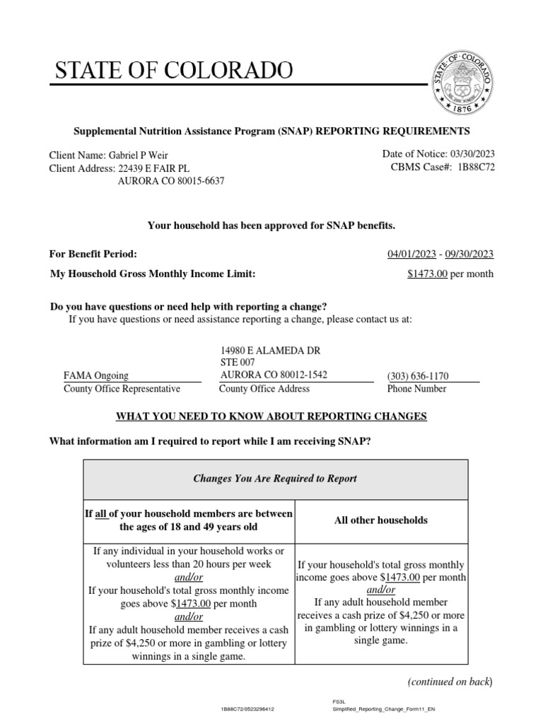 Reporting Requirements For SNAP Notice PDF Supplemental Nutrition