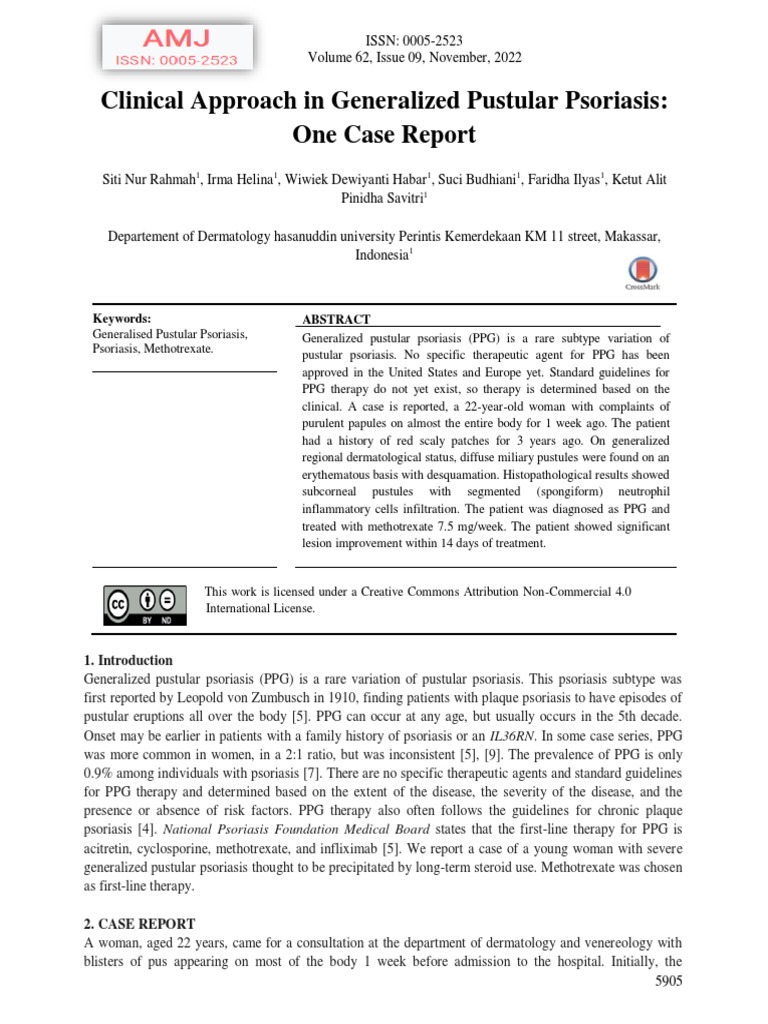 Clinical Approach in Generalized Pustular Psoriasis One Case Report ...
