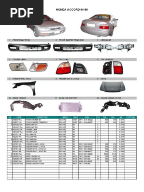 1996 Honda Accord Parts List | PDF | Vehicle Technology | Front