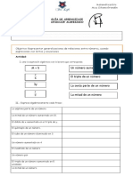 Guía de Aprendizaje - Lenguaje Algebraico - 6to