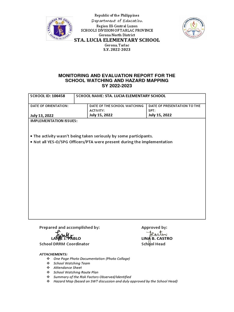 STA. LUCIA E.S School-Watching-Hazard-Mapping | PDF