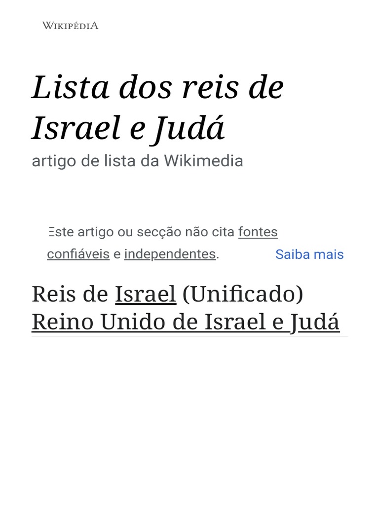 Lista Dos Reis de Israel e Judá - Wikipédia, A Enciclopédia Livre | PDF ...