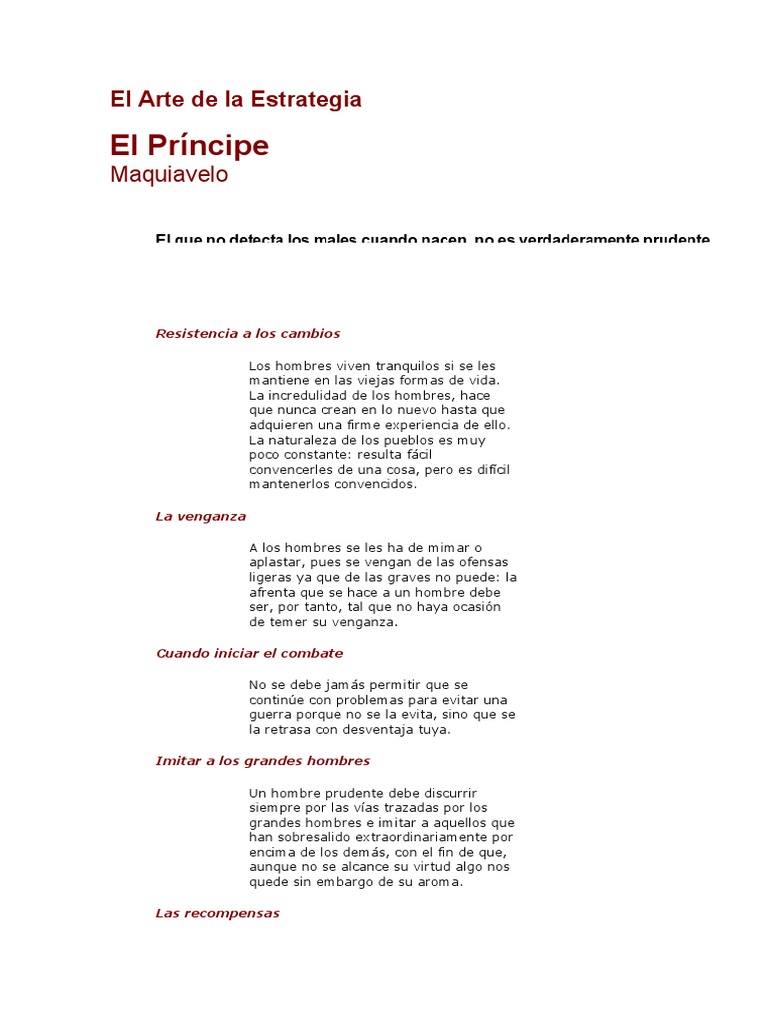 El Arte de la Estrategia Maquiavelo | PDF | El príncipe