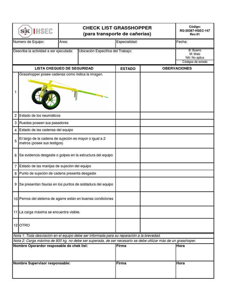 RG-20387-HSEC-147 Check List Grasshopper Rev.01 | PDF