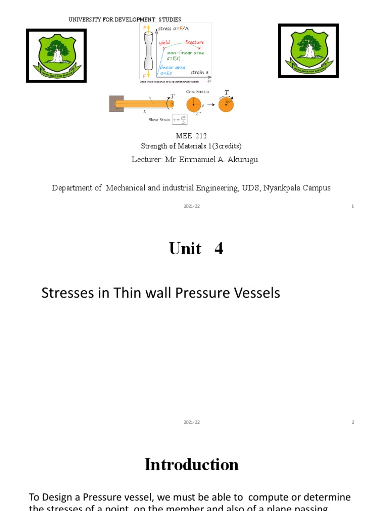 Stresses in Thin-Wall Pressure Vessels | PDF | Stress (Mechanics ...