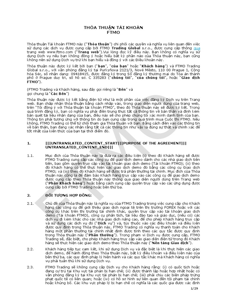 FTMO Trading Global - FTMO Account Agreement PDF | PDF