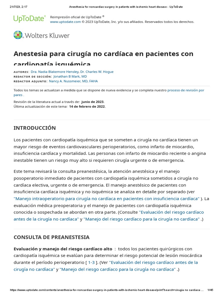 Anesthesia for noncardiac surgery in patients with ischemic heart disease UpToDate (1) (1