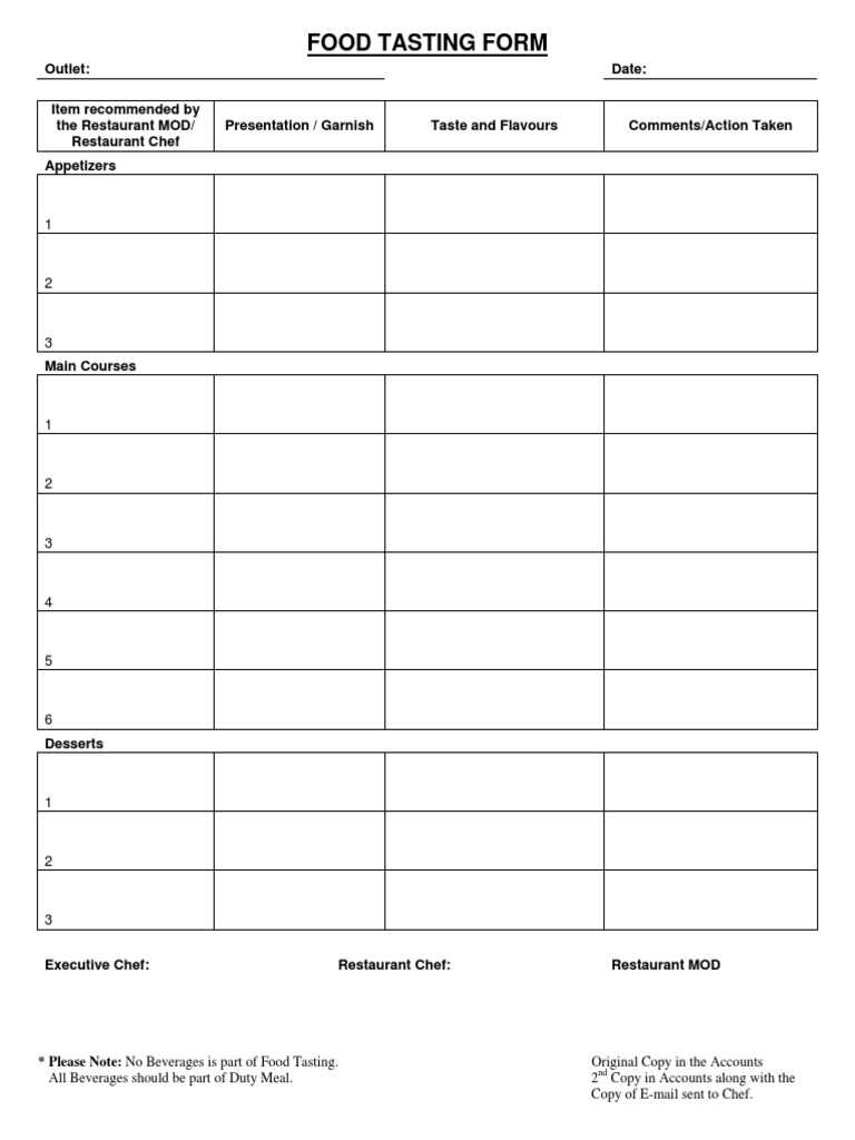 Food Tasting Form PDF