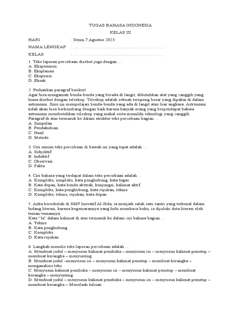 Tugas Bahasa Indonesia Kelas 9 | PDF | Komputer