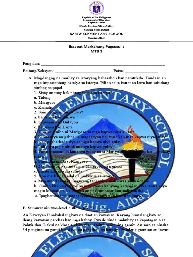 MTB 3 Ikaapat Markahang Pagsusulit | PDF