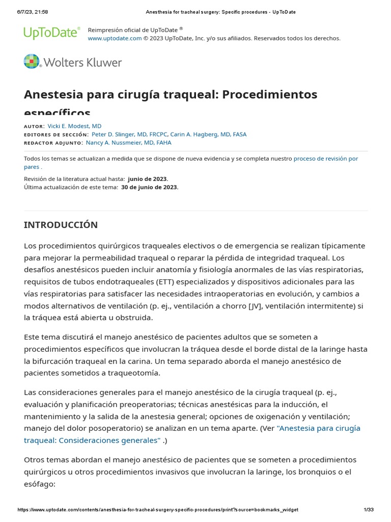Anesthesia For Tracheal Surgery Specific Procedures UpToDate PDF