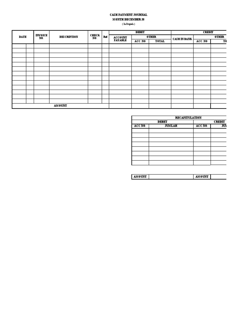 Sample Of Cash Payment Journal