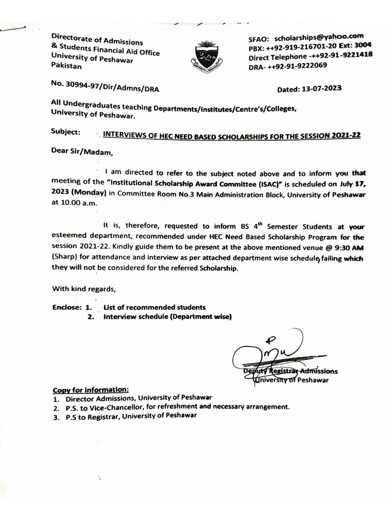 Hec Need Based Scholarship Eligibility
