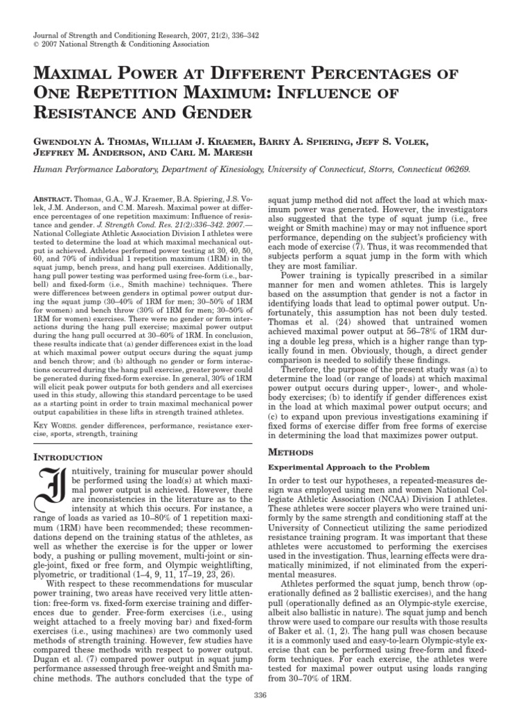 Maximal Power at Different Percentages of One.8 | PDF | Weight Training ...