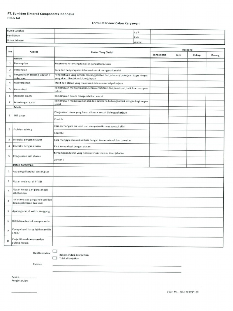 Form No HR-128 - 00 - Form Interview Calon Karyawan | PDF
