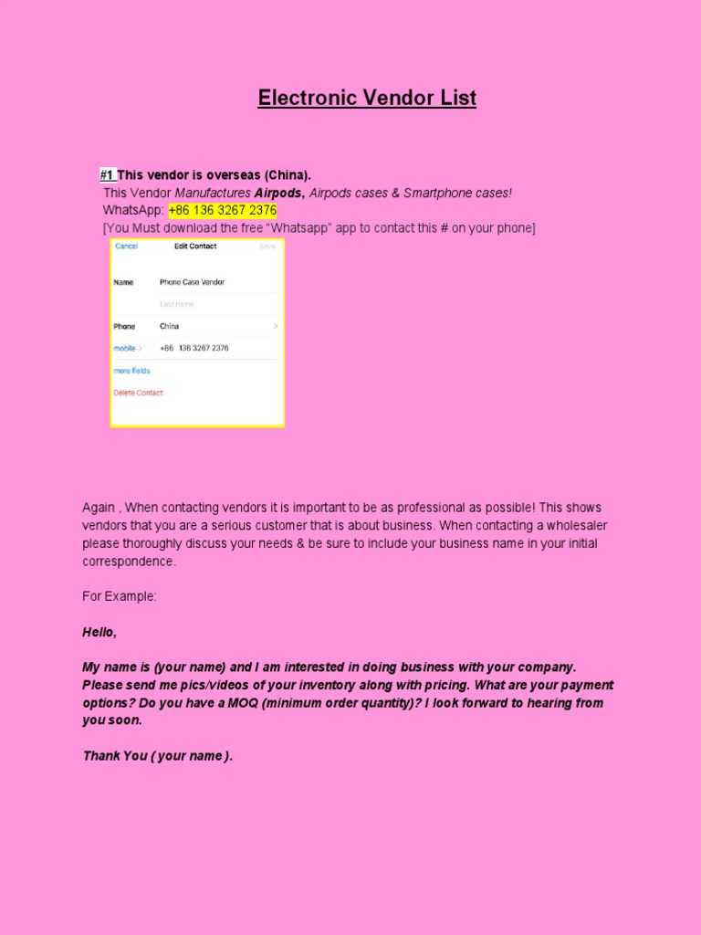 Electronic Vendors List PDF