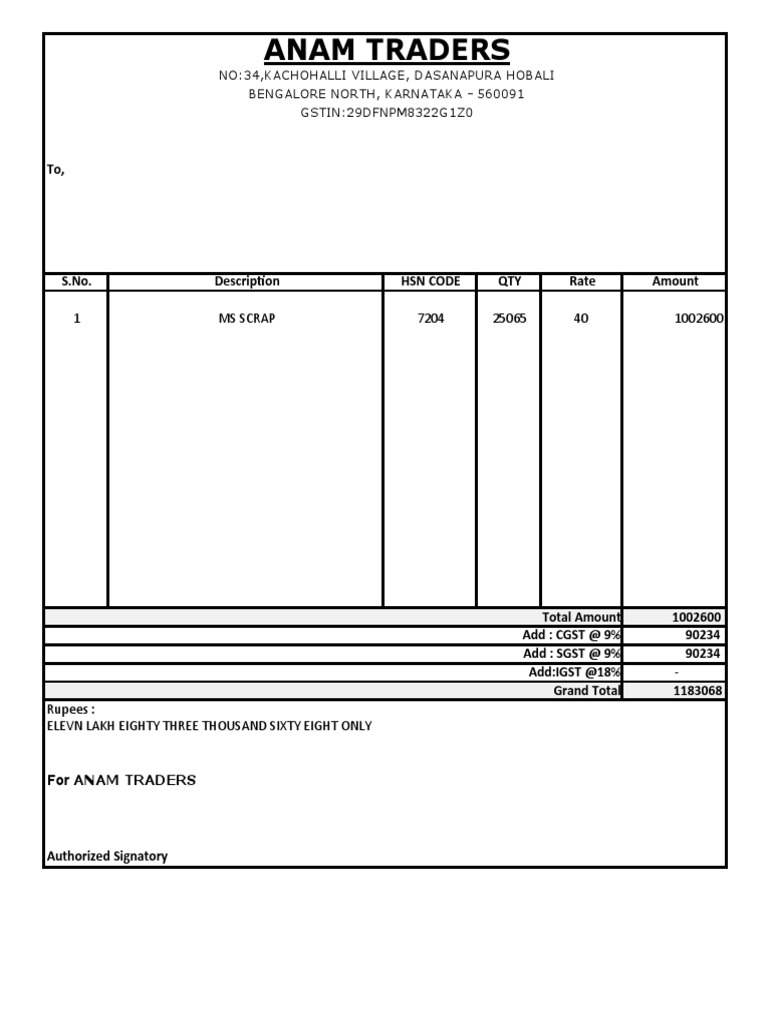 Invoice for MS Scrap Sale | PDF