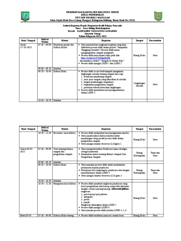 Jadwal Kegiatan P5 Pdf