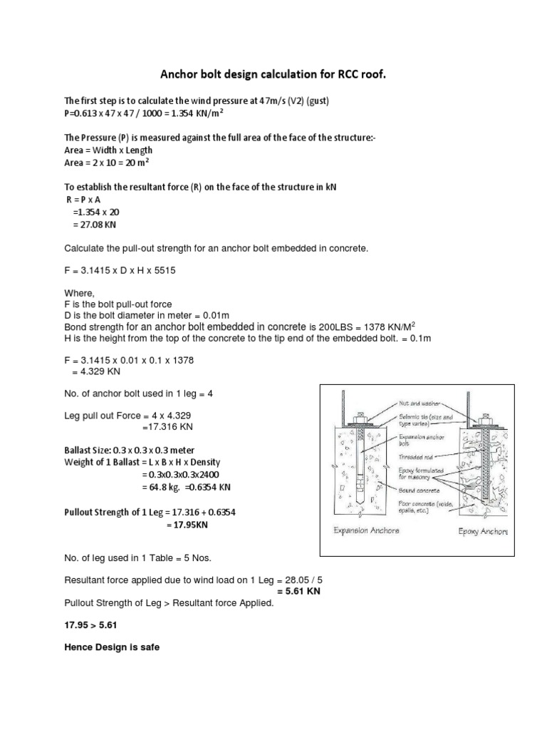 Anchor Bolt Design Calculation For Rcc Roof Pdf