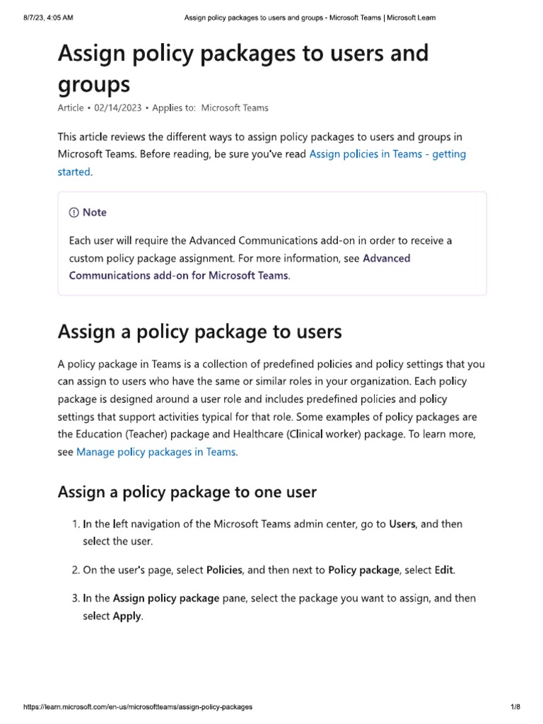 Assign Policy Packages To Users and Groups | PDF
