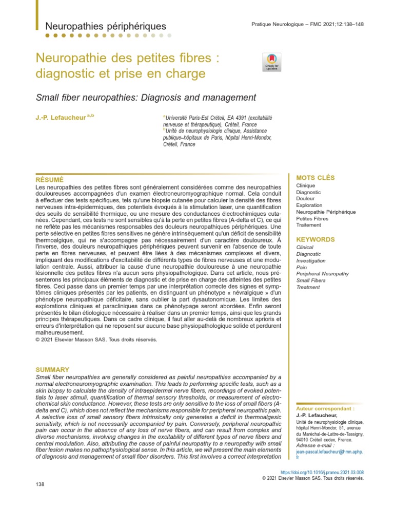 Neuropathie Petites fibres-HSAN Revue Lefaucheur PratNeuro 2021 | PDF ...