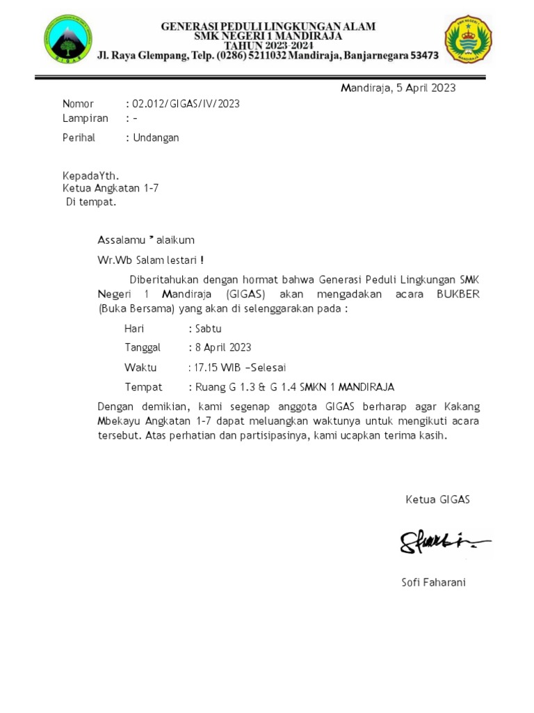 Surat Undangan Bukber Angkatan 1-7 | PDF