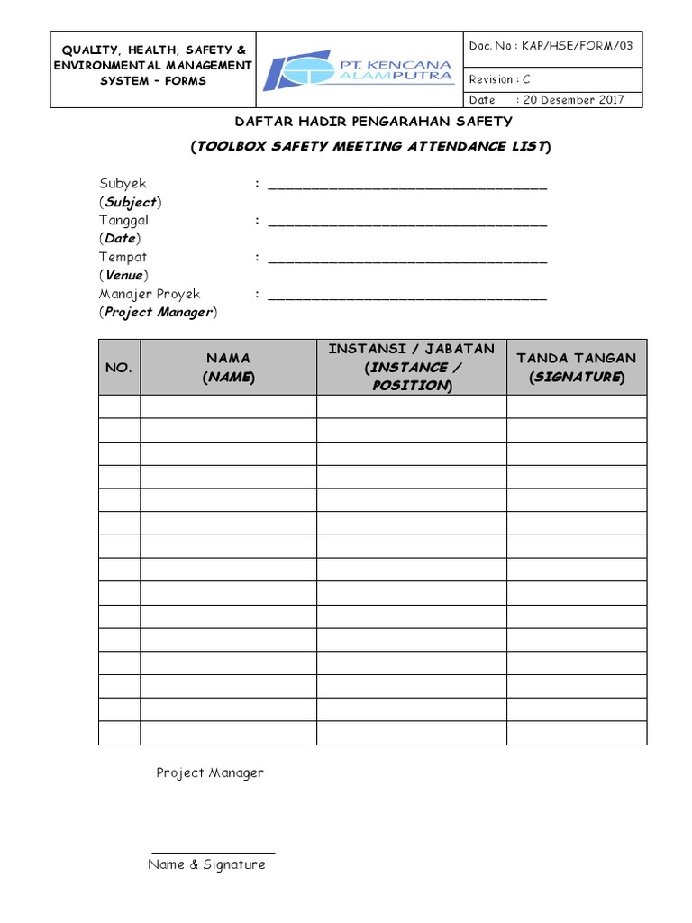 Form Safety Briefing PDF