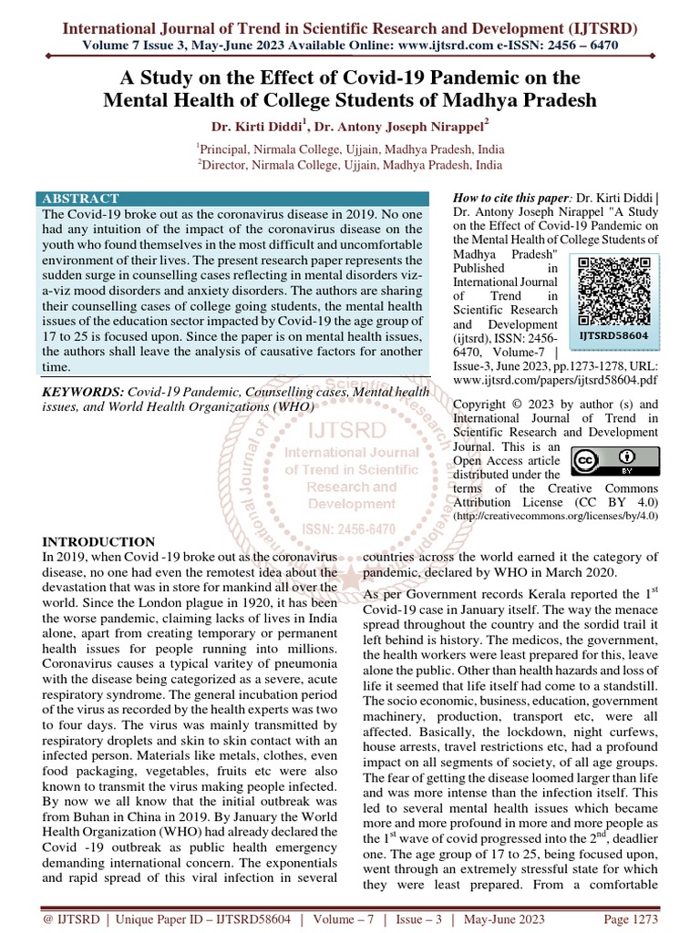 A Study On The Effect of Covid 19 Pandemic On The Mental Health of ...