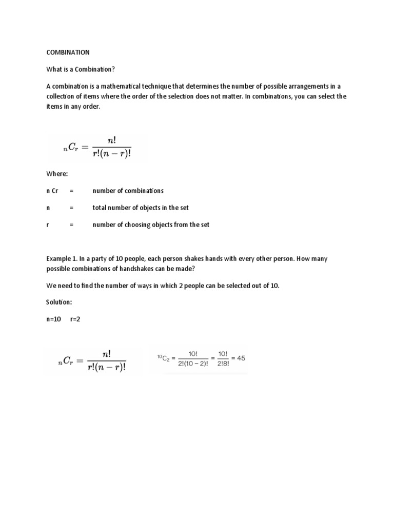 COMBINATIONs Grade 10 Math PDF Mathematics