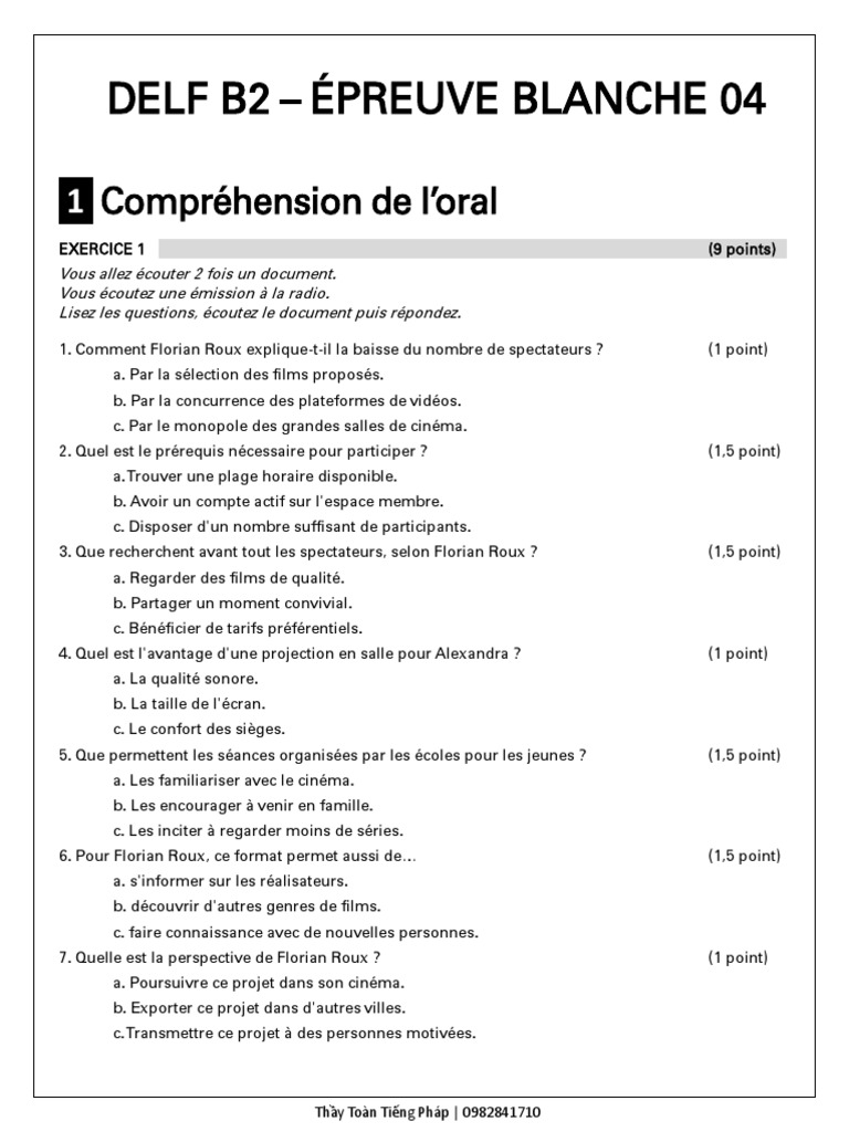 Épreuve blanche DELF B2 : Compréhension orale | PDF | Repas | Faim