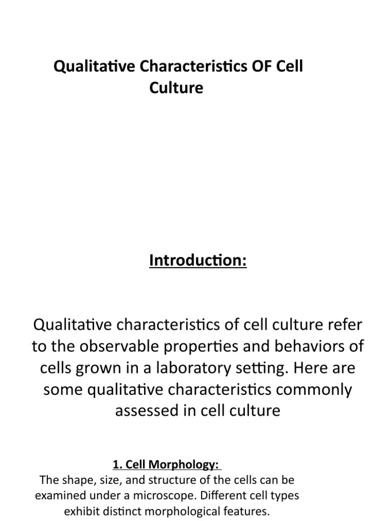 Qualitative Characteristics of Cell Culture PDF
