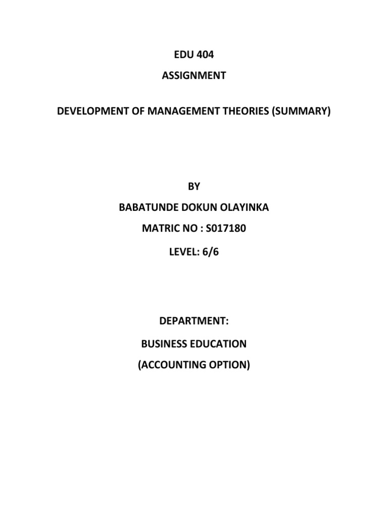 Overview of Management Theory Development | PDF | Business ...