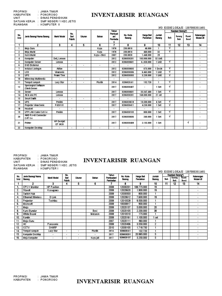 Inventaris Ruangan Lab Komputer | PDF
