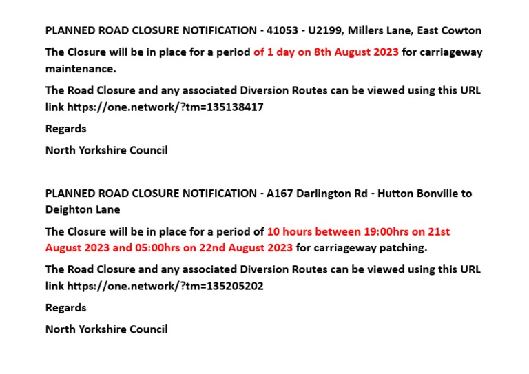 Planned Road Closure Notification PDF