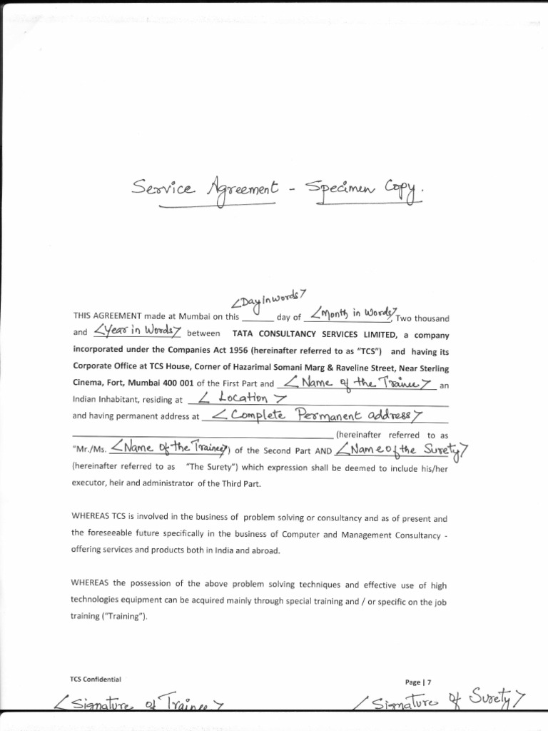 Service AgreementSpecimen PDF