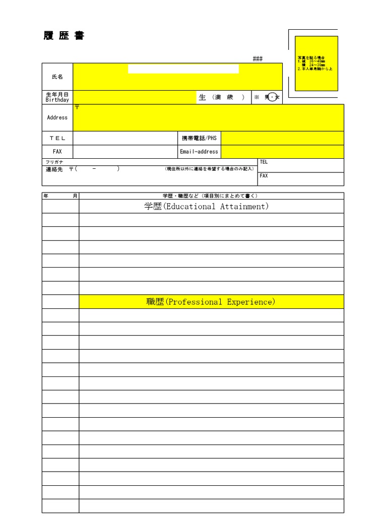 New Japanese Resume Blank | PDF