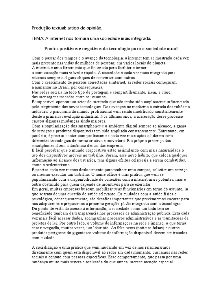 Impactos da Tecnologia na Sociedade | PDF | Internet | Rede de computadores