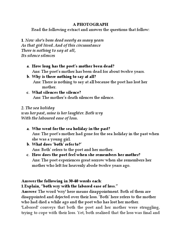 3 xi a photograph question answers pdf memory