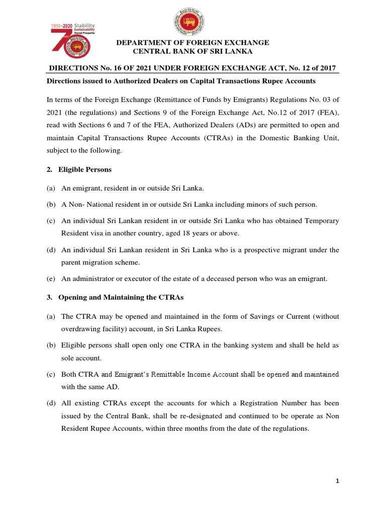 Direction No 16 CTRA PDF Foreign Exchange Market Identity Document