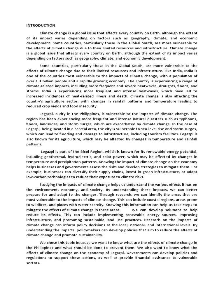 The Impact of Climate Change On The Economy in Legazpi City2 | PDF ...