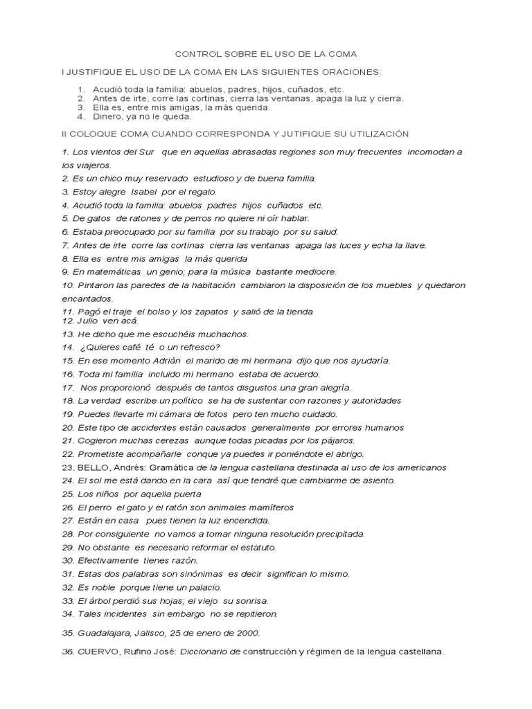 Ejercicios Uso de La Coma | PDF